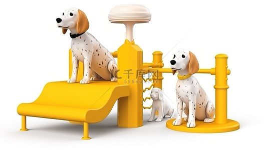 狗夏天背景图片_现实的 3D 施普林格狗游乐设备，供儿童在白色背景隔离的公园环境中使用