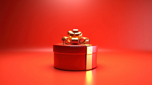 3D 礼物呈现在充满活力的红色背景上，用于节日问候