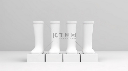 独立包装袜子 3D 渲染展示白色袜子的展台