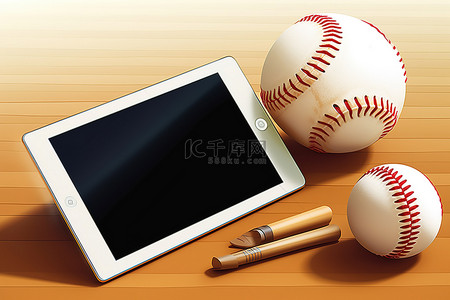 平板电脑 ipad 和棒球游戏套件