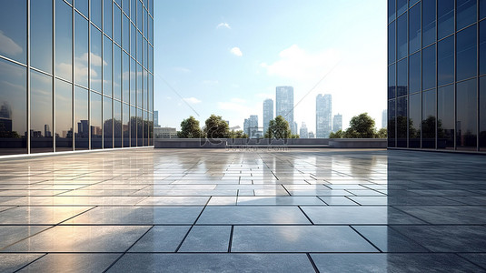 当代建筑中广阔的空地 3D 渲染看起来很真实