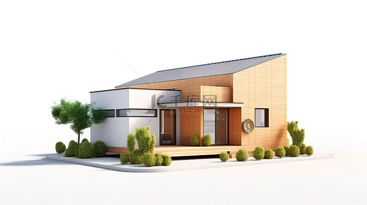 创新的房地产理念纸板箱改造成现代小屋 3D 渲染