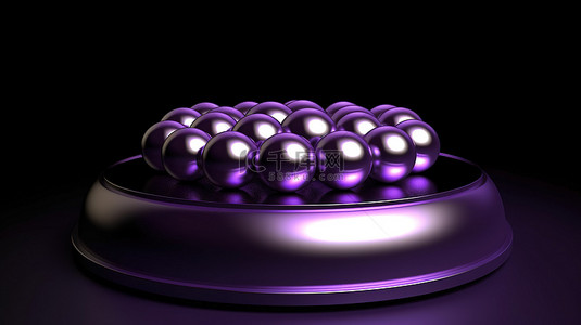 金属球体增强了 3D 可视化中的紫色圆形讲台