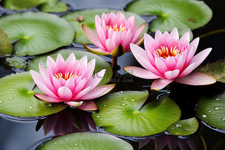 池塘花背景图片_有粉红色睡莲的池塘