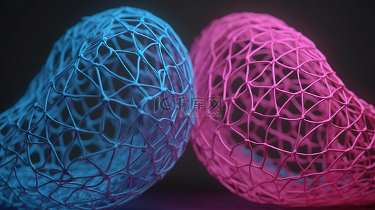 包裹在电线中的 lgbt 颜色在 3d 渲染特写中分成粉色和蓝色两半