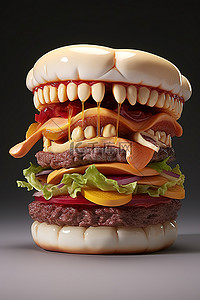 咬人背景图片_近距离咀嚼汉堡包和牙齿