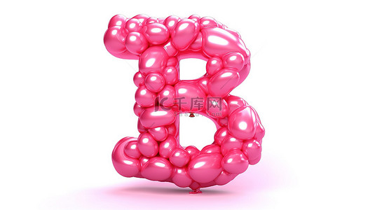 白色背景上孤立的 3D 插图中的粉红色气球婴儿词