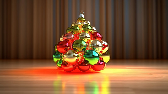 圣诞平安夜背景背景图片_令人惊叹的 3D 渲染中的圣诞树和装饰品