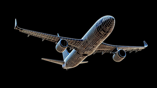 黑色背景航空旅行的 3d 渲染
