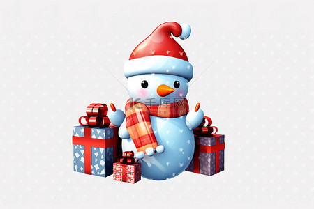 鸭子雪人背景图片_透明背景上有礼物的雪人