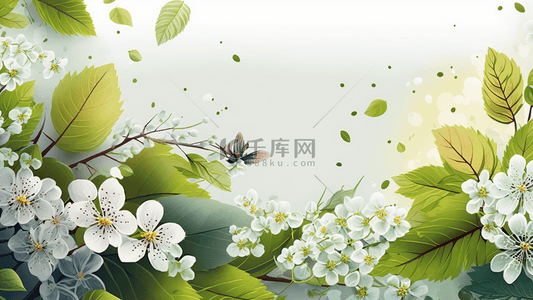 树林和鸟背景图片_春天花开绿色插画背景