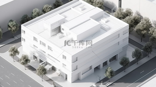 商业建筑背景图片_3D 渲染白色建筑的自上而下视图