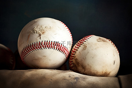 手套底部有一个棒球，中间有另外三个棒球