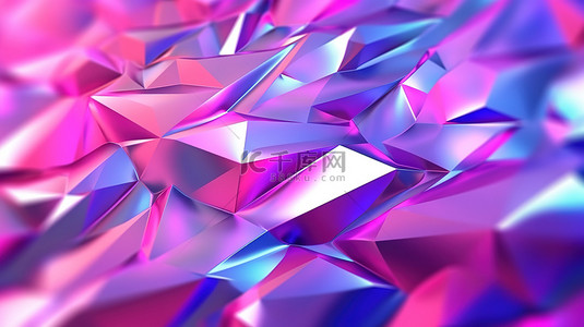 粉红色背景渐变背景图片_飞行中的 3d 渲染抽象全息形状，在几何背景上具有粉红色和紫色