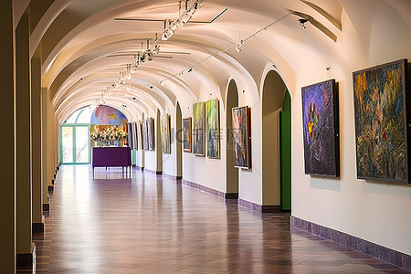 斯洛伐克背景图片_陈列着艺术品的拱形走廊