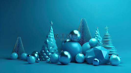 可爱蓝色边框背景图片_带有 3d 圣诞装饰的节日蓝色背景