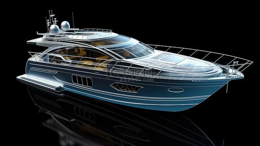 时尚时尚的游艇设计船体结构3D线框模型