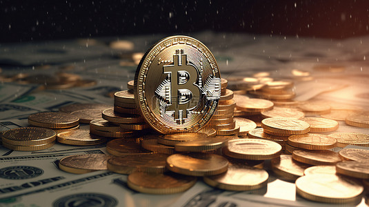 比特币商务金融背景图片_加密货币商务 3D 渲染说明买卖美元和比特币的概念