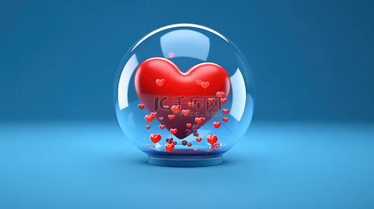 情人节礼物艺术字背景图片_3d 渲染的蓝色气泡消息与红心象征着蓝色背景上的爱