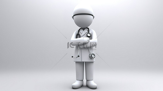 医生小背景图片_白色小 3D 人物，双臂交叉，冒充自信的医生