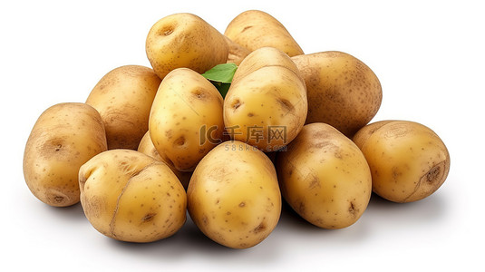 土豆植物背景图片_奇异的马铃薯是一种在白色背景上与剪切路径隔离的单一蔬菜的 3D 渲染