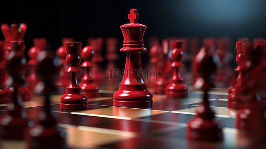 红色国际象棋 3D 插图中领导者的处决