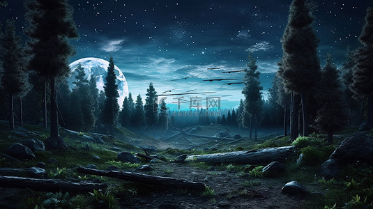 夜光森林背景图片_外星球上月光森林的一瞥 3D 渲染