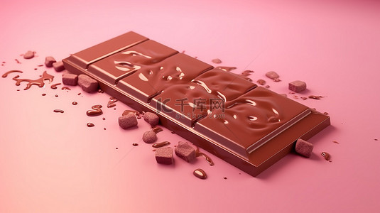 粉红色背景上巧克力棒的卡通风格 3D 渲染，非常适合商业设计和插图