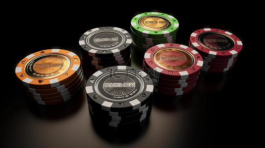 背景中扑克筹码赌场代币的令人惊叹的 3D 插图