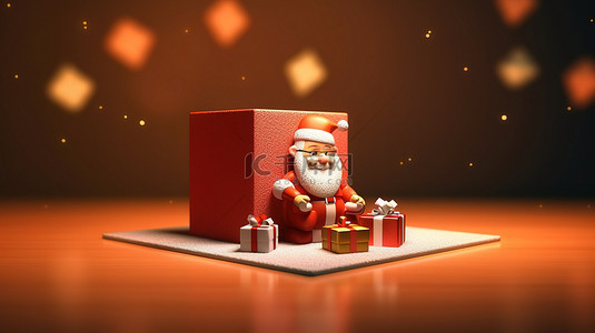 在线圣诞节在您的屏幕上呈现圣诞老人的节日礼物 3D 渲染插图