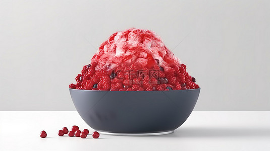 冰淇淋卡通背景背景图片_红色顶部 bingsu 刨冰在 3d 渲染卡通风格隔离在白色背景