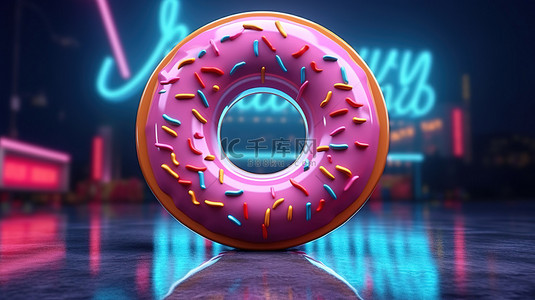 招牌背景图片_甜甜圈霓虹灯框架标志未来派 3D 设计