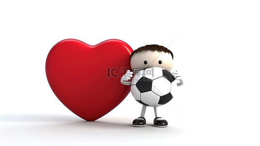 足球运动卡通人物背景图片_可爱的足球运动员爱白色 3D 可视化符号