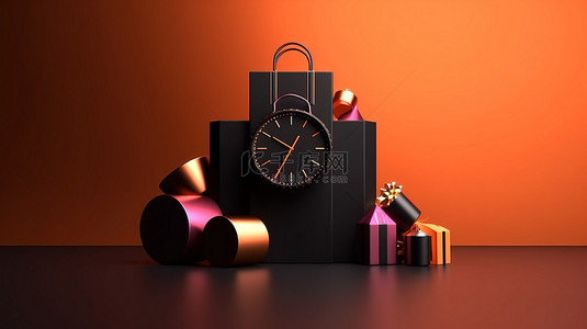 壮观的黑色星期五销售购物袋圣诞节和新年促销 3D 渲染