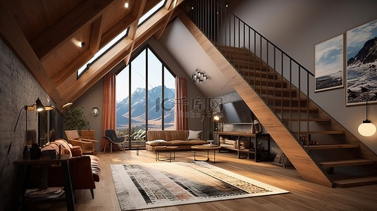 美丽的 3D 渲染中山屋的室内设计理念