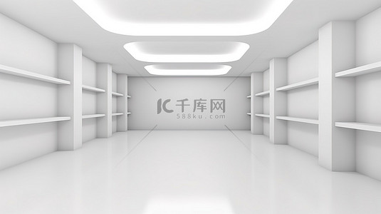 带有抽象背景的白色房间的空白画布 3d 渲染，用于产品展示促销或陈列室广告