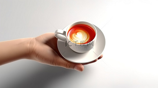 拿着咖啡杯背景图片_3D 描绘的手拿着一杯咖啡