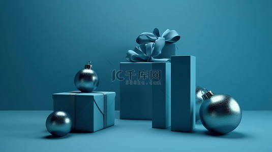礼物箱背景图片_蓝色背景上的 3D 蓝色礼物，非常适合庆祝生日婚礼父亲节和新年