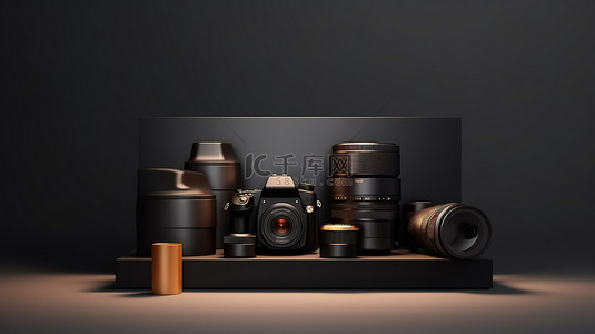 摄影支架背景图片_用于摄影的高品质黑色产品平台的 3D 渲染