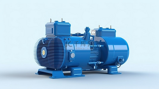 蓝色工业背景图片_具有蓝色美感的卧式空气压缩机的 3D 渲染隔离