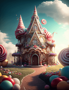 卡通梦幻城堡糖果油画装饰画背景