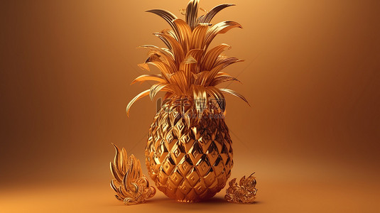 金菠萝 3D 渲染的纸艺，象征着中国新年的繁荣和财富