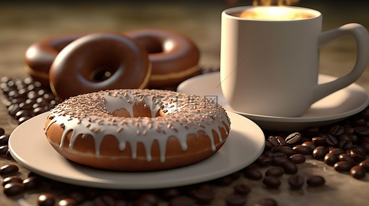 茶杯蛋糕背景图片_美味的咖啡和甜甜圈，美味的 3D 呈现