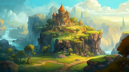 欧式梦幻城堡背景图片_游戏绿色房子