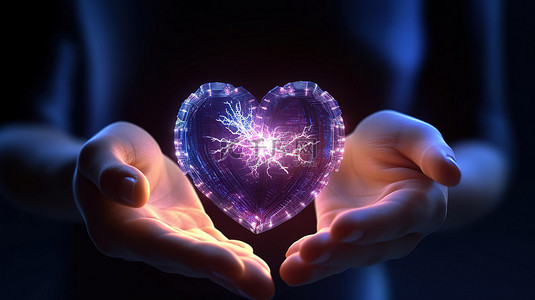 慈善总会背景图片_手掌上的在线诊断 3D 心脏全息图描绘了医疗捐赠的技术进步
