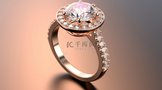 玫瑰金光环订婚戒指的轻质 3D 渲染