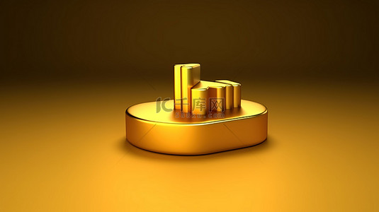 金色讲台与黄金图表栏图标 3d 渲染符号