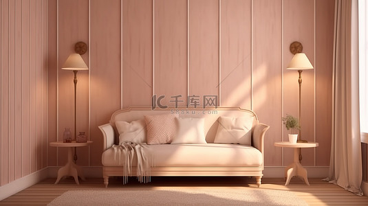 休息区温馨提示背景图片_卧室 3D 渲染中带落地灯和矮桌的传统休息区