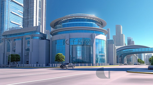 商業大廈背景图片_3D 渲染的都市建筑