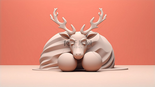 圣诞节横幅，上面有冥想驯鹿的 3D 插图，具有抽象设计和充足的复制空间